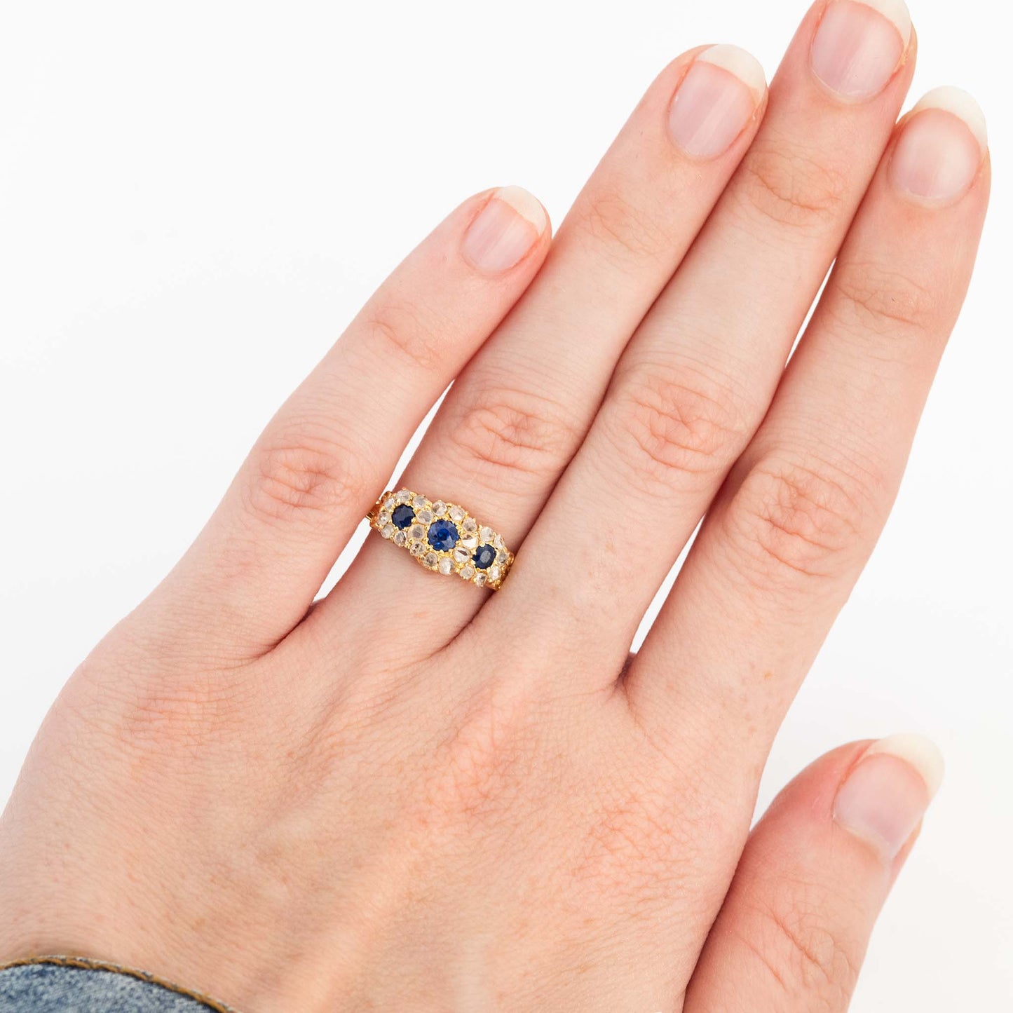 Victorian 18ct Yellow Gold Sapphire and Diamond Triple Cluster Ring - Friar House