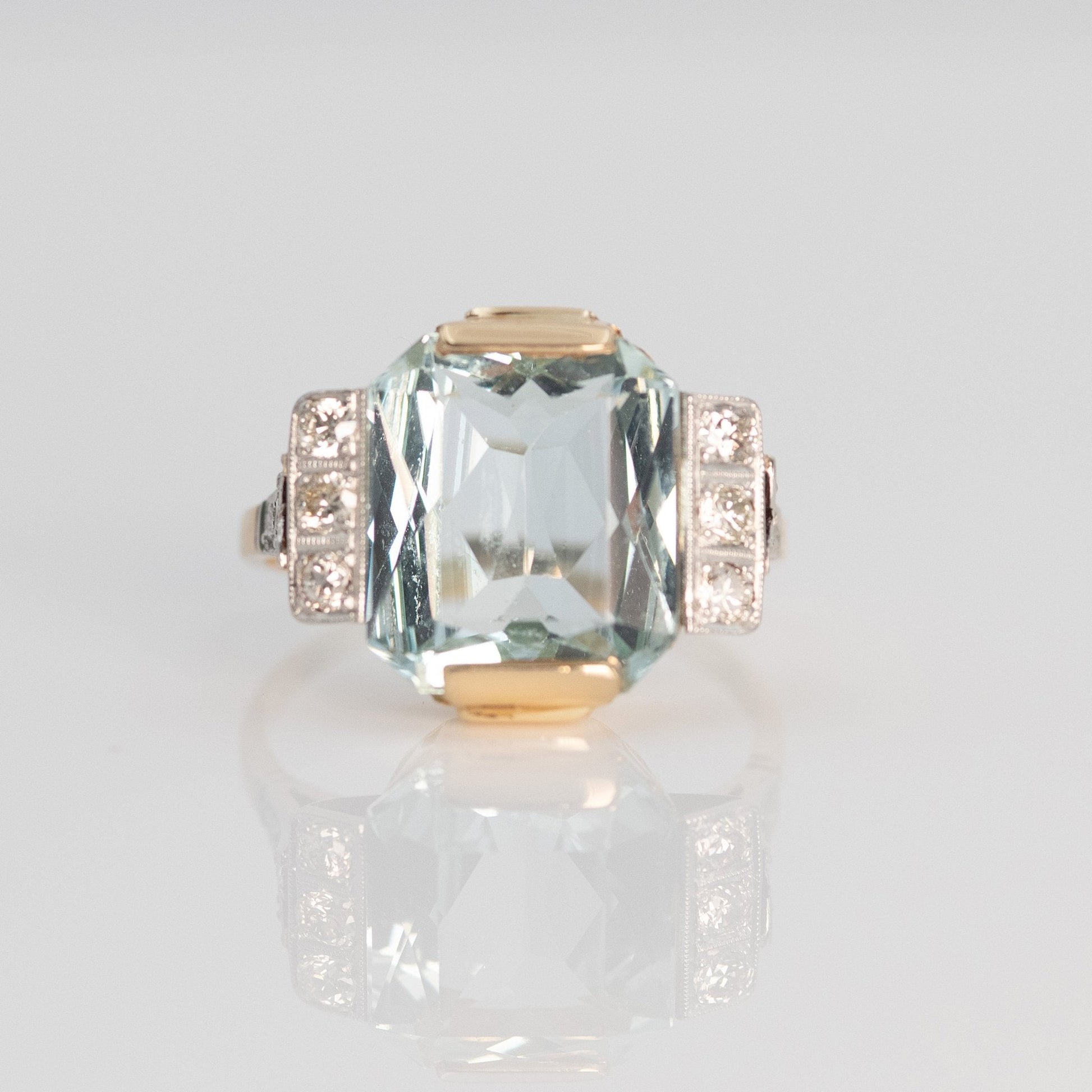 Vintage 14ct Yellow Gold 6 carat Aquamarine and Diamond Ring - Friar House