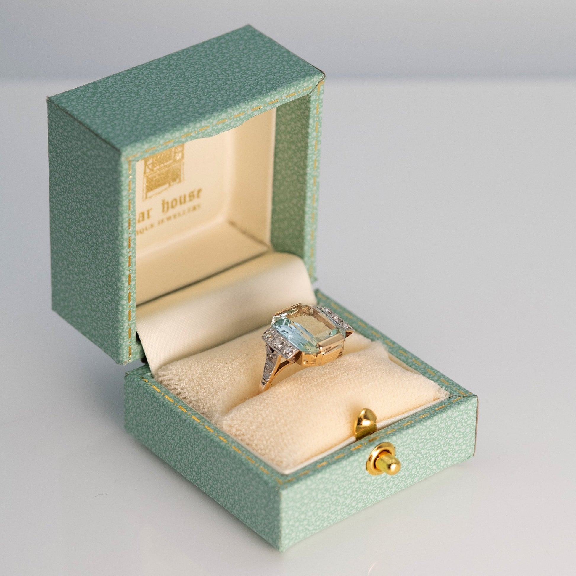 Vintage 14ct Yellow Gold 6 carat Aquamarine and Diamond Ring - Friar House