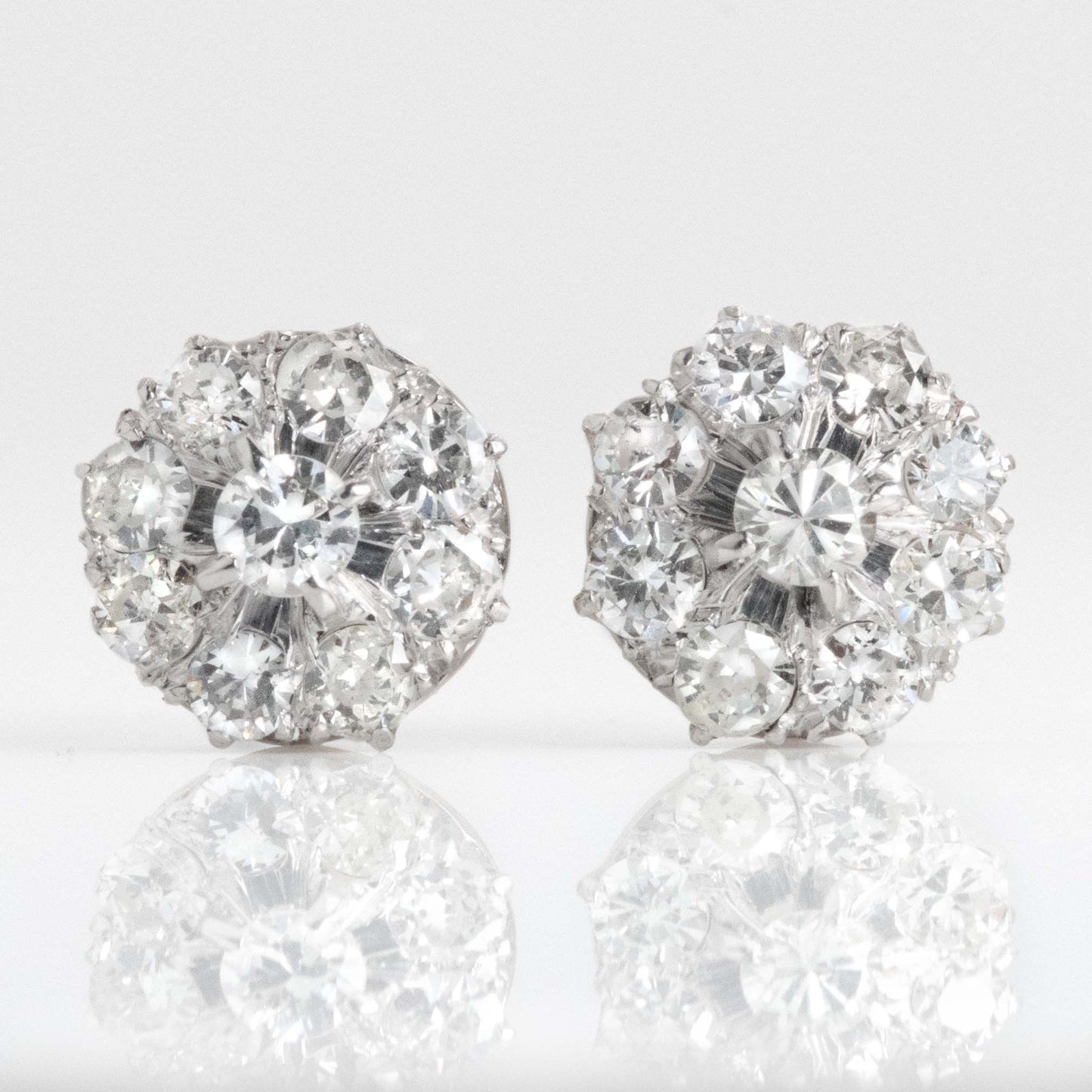 Vintage 14ct White Gold Diamond Cluster Earrings - Friar House