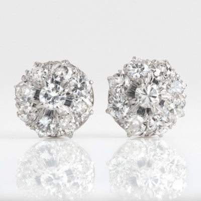 Vintage 14ct White Gold Diamond Cluster Earrings - Friar House