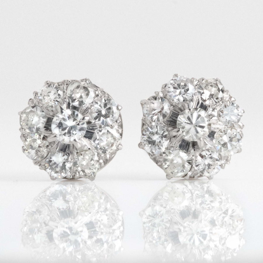 Vintage 14ct White Gold Diamond Cluster Earrings - Friar House
