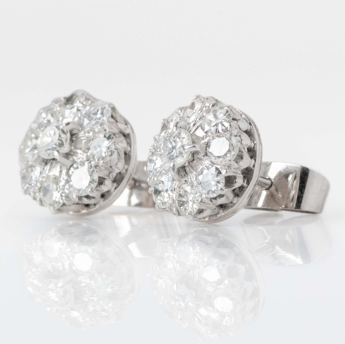 Vintage 14ct White Gold Diamond Cluster Earrings - Friar House