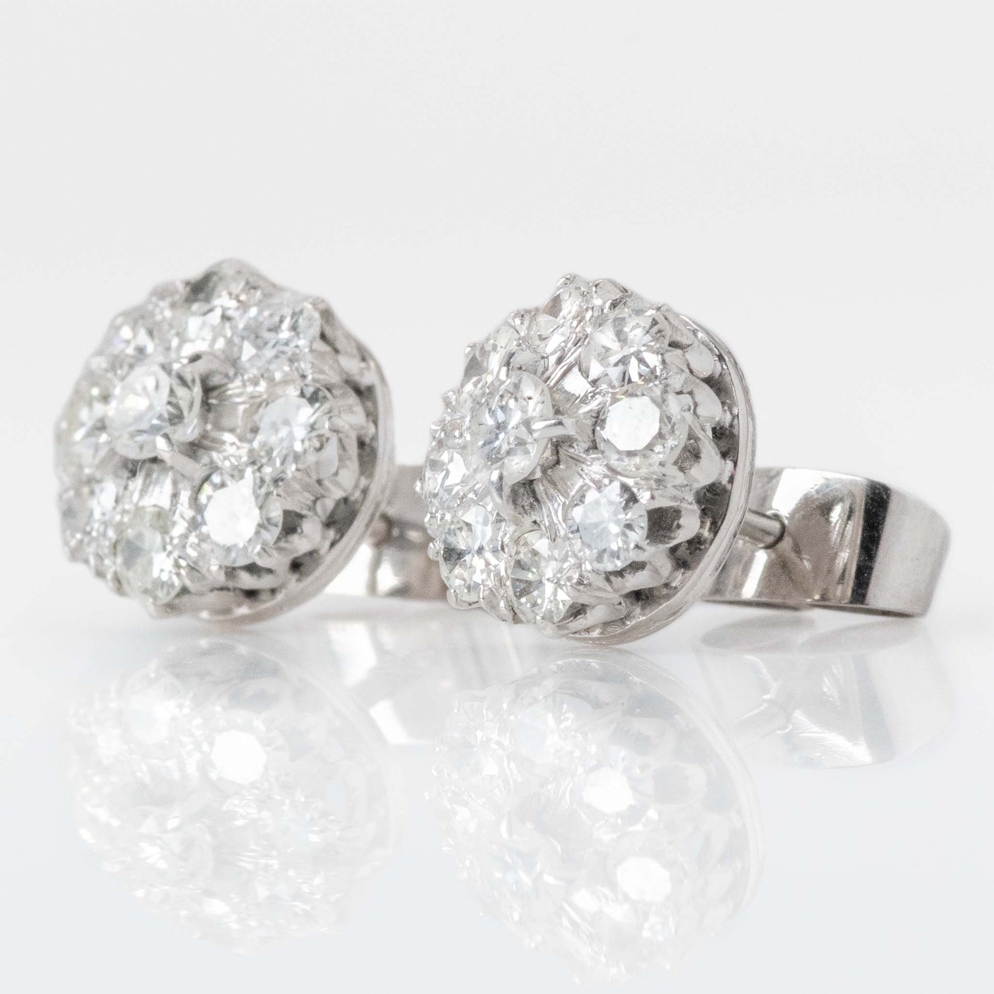 Vintage 14ct White Gold Diamond Cluster Earrings - Friar House
