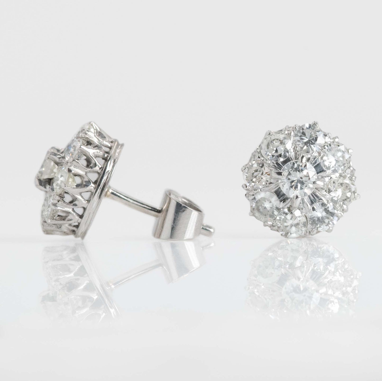 Vintage 14ct White Gold Diamond Cluster Earrings - Friar House