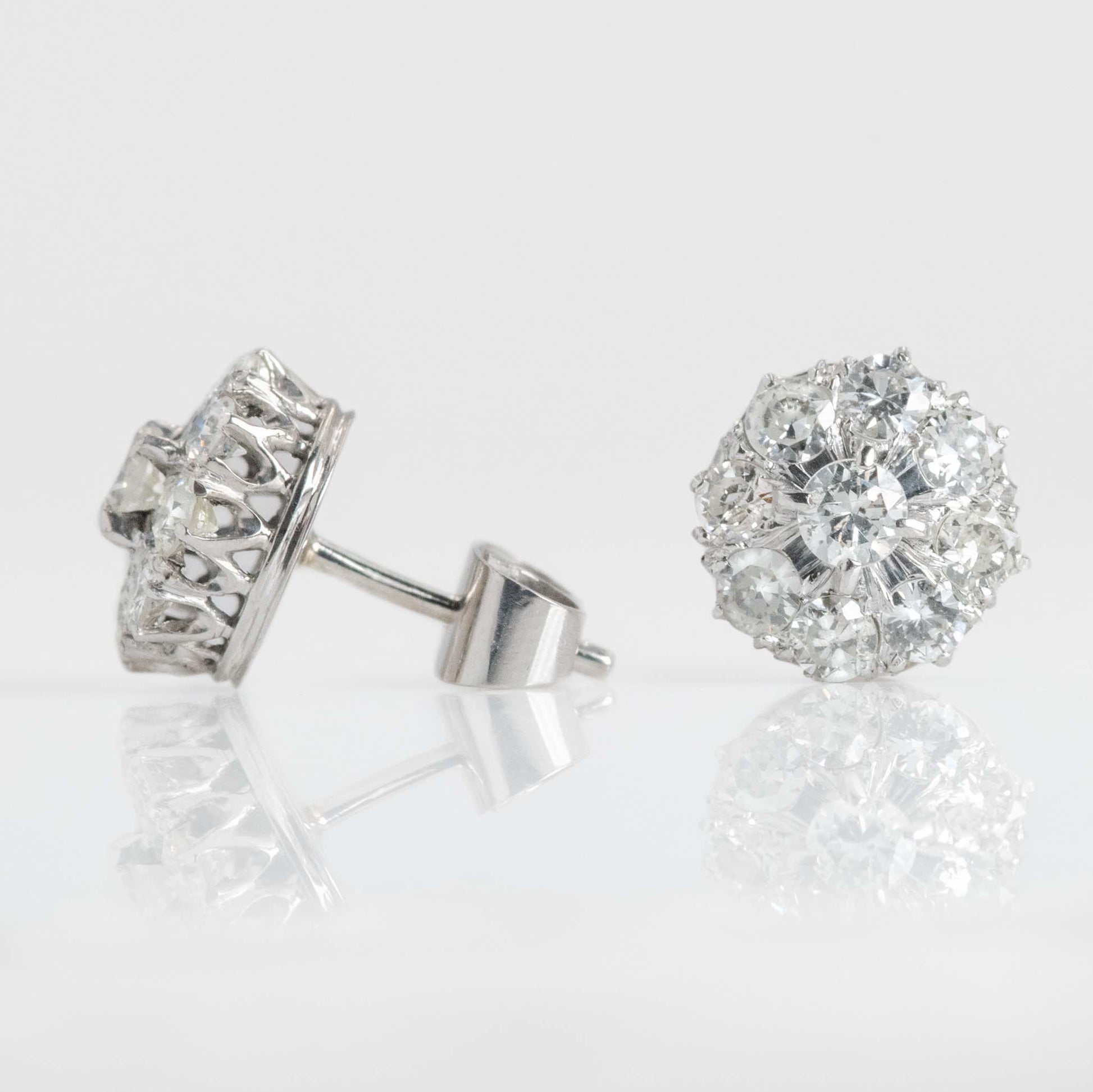 Vintage 14ct White Gold Diamond Cluster Earrings - Friar House