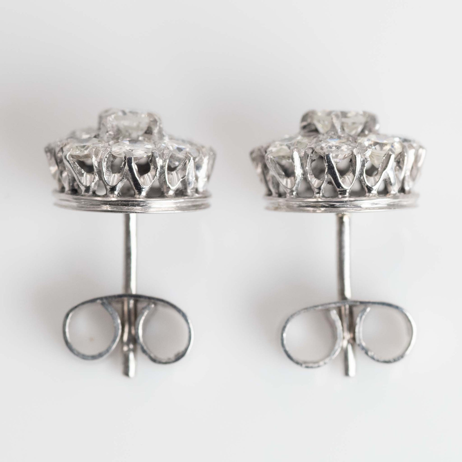 Vintage 14ct White Gold Diamond Cluster Earrings - Friar House