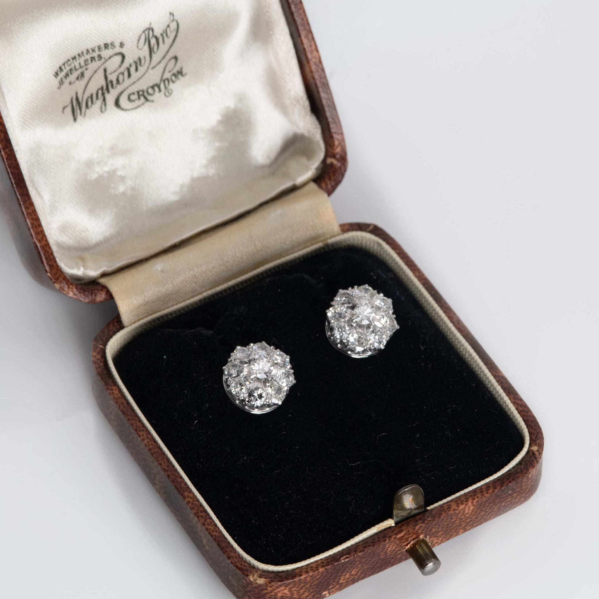 Vintage 14ct White Gold Diamond Cluster Earrings - Friar House