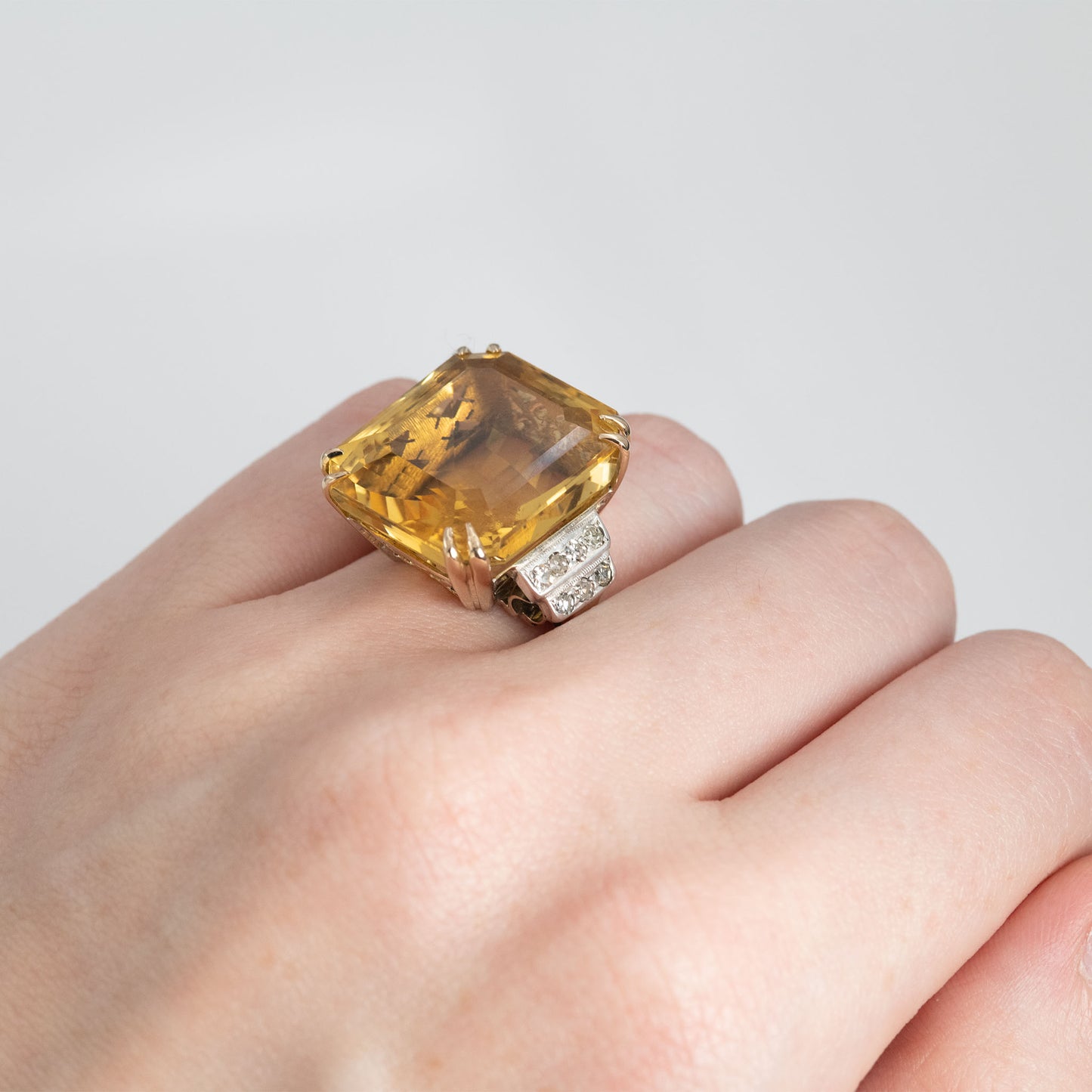 Vintage 14ct Yellow Gold 24 carat Citrine Cocktail Ring - Friar House