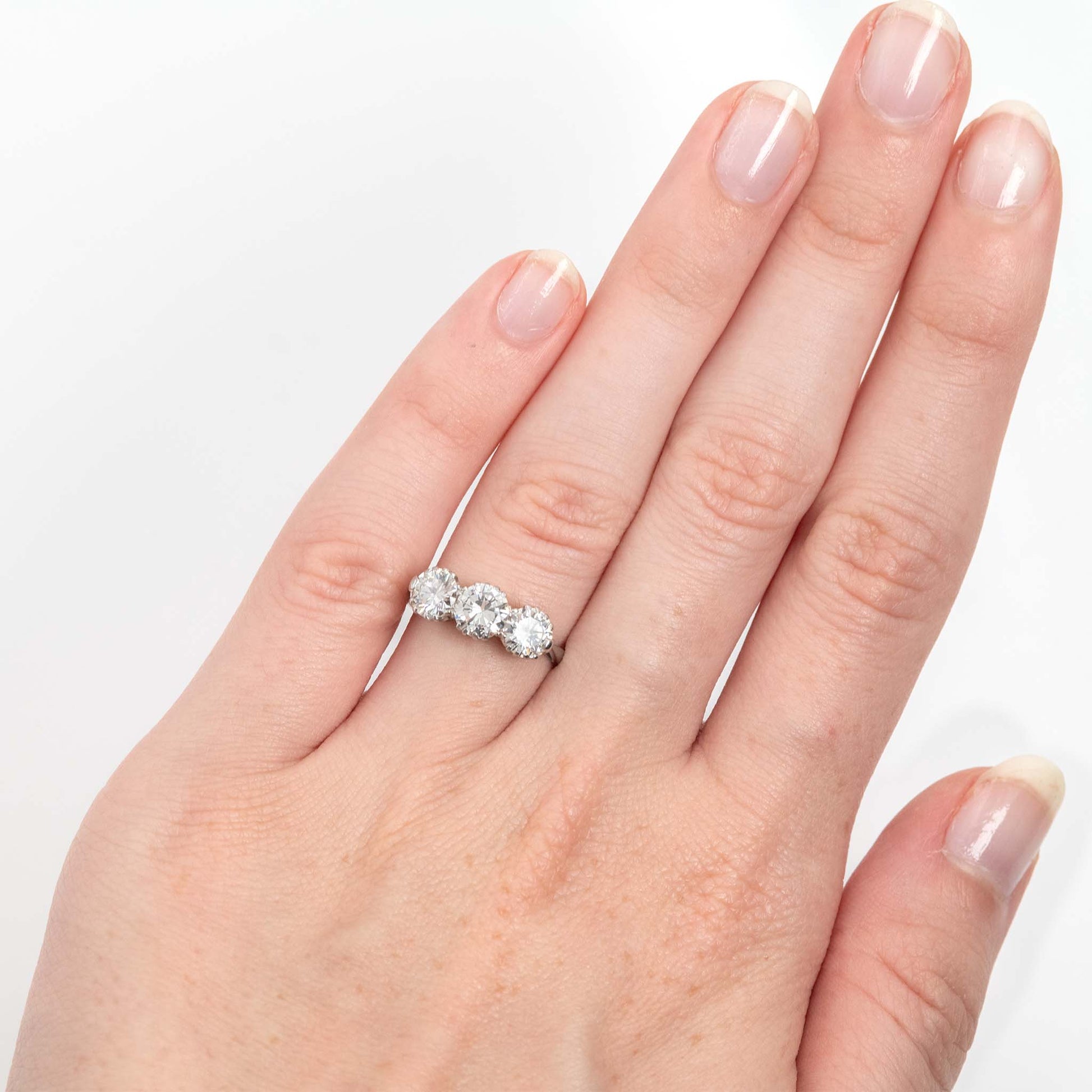 Vintage 18ct White Gold 1.80 Carat Diamond Three Stone Ring - Friar House