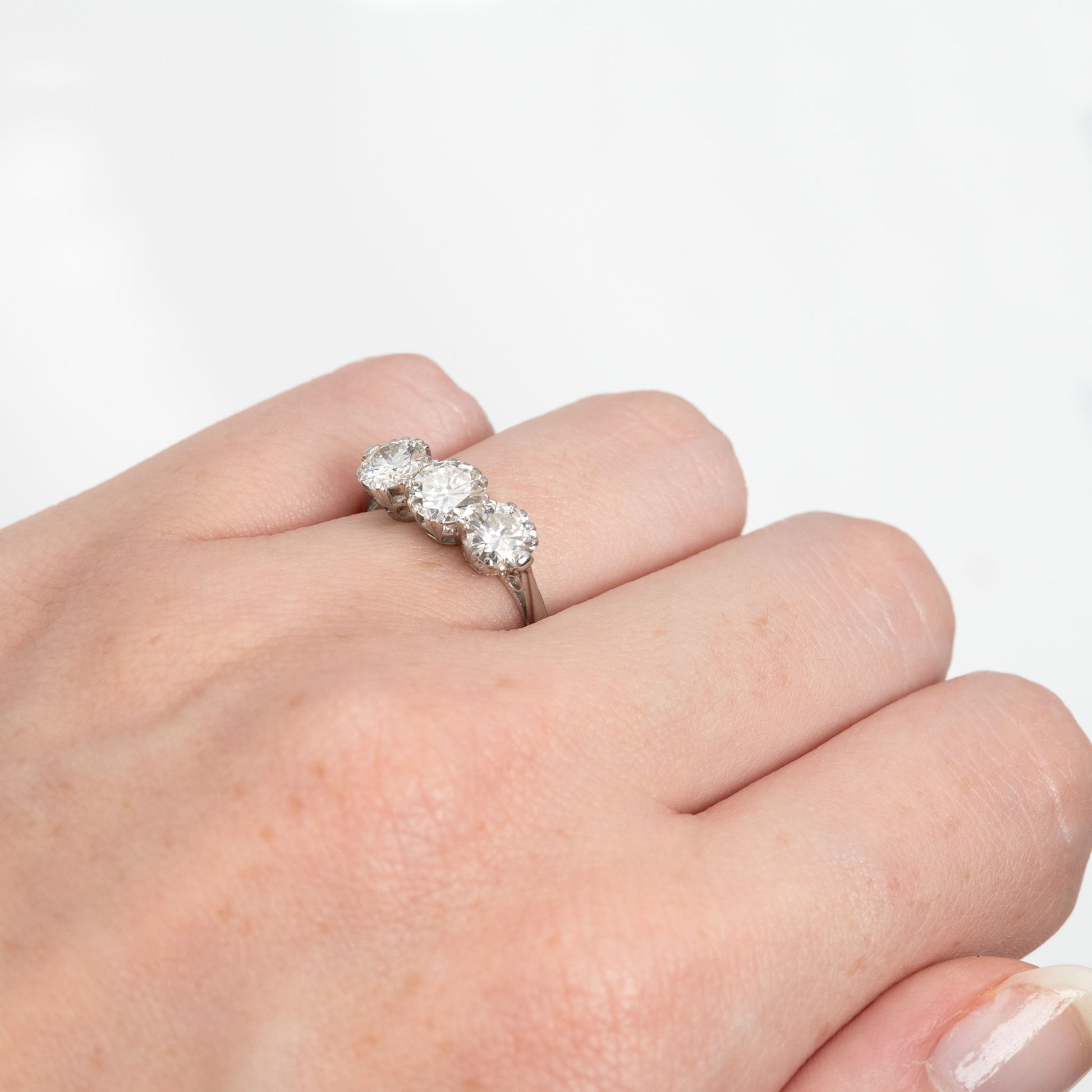 Vintage 18ct White Gold 1.80 Carat Diamond Three Stone Ring - Friar House