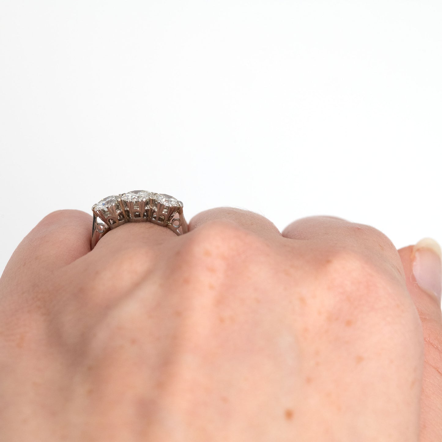 Vintage 18ct White Gold 1.80 Carat Diamond Three Stone Ring - Friar House