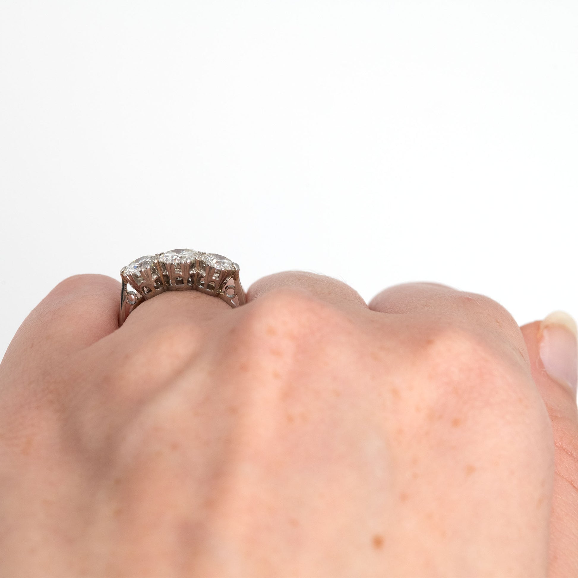 Vintage 18ct White Gold 1.80 Carat Diamond Three Stone Ring - Friar House