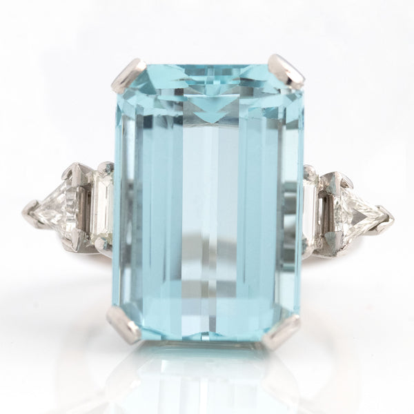 Vintage 18ct White Gold 16 Carat Aquamarine and Diamond Ring - Friar House