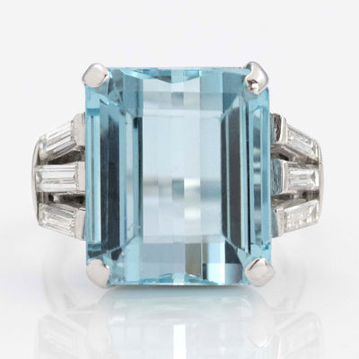 Vintage 18ct White Gold 16 carat Aquamarine Dress Ring - Friar House Antique Jewellery