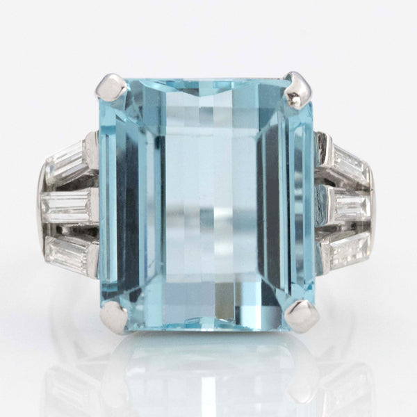 Vintage 18ct White Gold 16 carat Aquamarine Dress Ring - Friar House Antique Jewellery