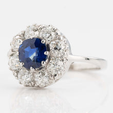 Vintage 18ct White Gold 1 carat Sapphire Diamond Cluster Ring - Friar House Antique Jewellery