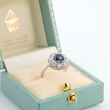 Vintage 18ct White Gold 1 carat Sapphire Diamond Cluster Ring - Friar House Antique Jewellery