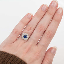 Vintage 18ct White Gold 1 carat Sapphire Diamond Cluster Ring - Friar House Antique Jewellery