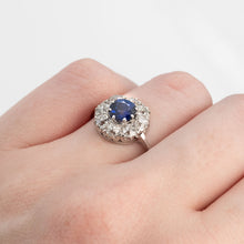 Vintage 18ct White Gold 1 carat Sapphire Diamond Cluster Ring - Friar House Antique Jewellery