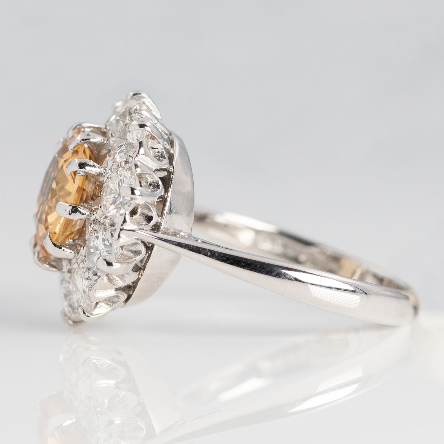 Vintage 18ct White Gold 2.50 carat Golden Topaz and Diamond Cluster Ring - Friar House Antique Jewellery