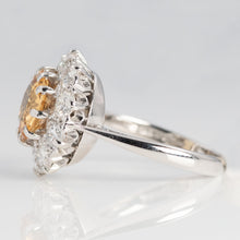 Vintage 18ct White Gold 2.50 carat Golden Topaz and Diamond Cluster Ring - Friar House Antique Jewellery