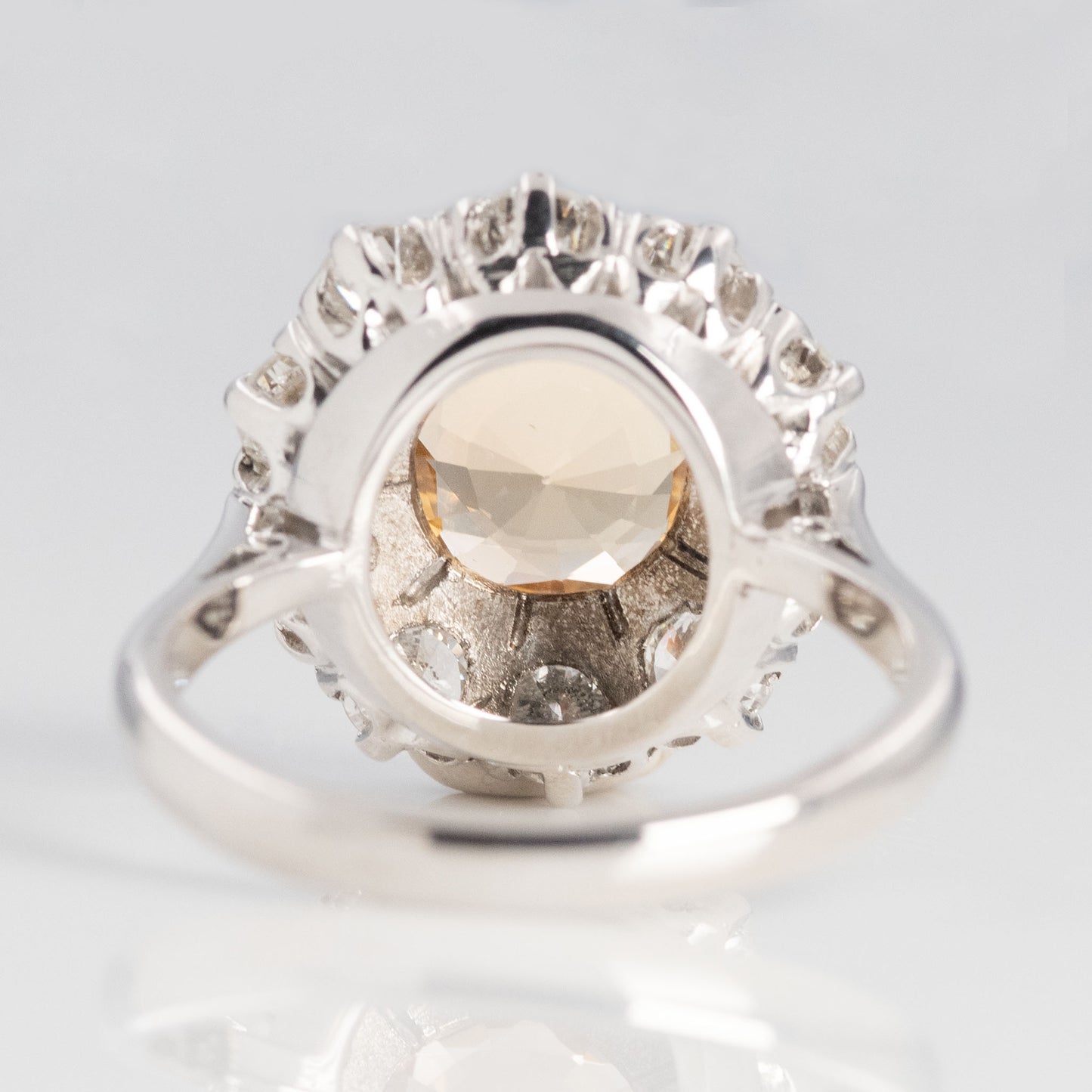 Vintage 18ct White Gold 2.50 carat Golden Topaz and Diamond Cluster Ring - Friar House Antique Jewellery