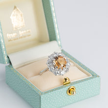 Vintage 18ct White Gold 2.50 carat Golden Topaz and Diamond Cluster Ring - Friar House Antique Jewellery
