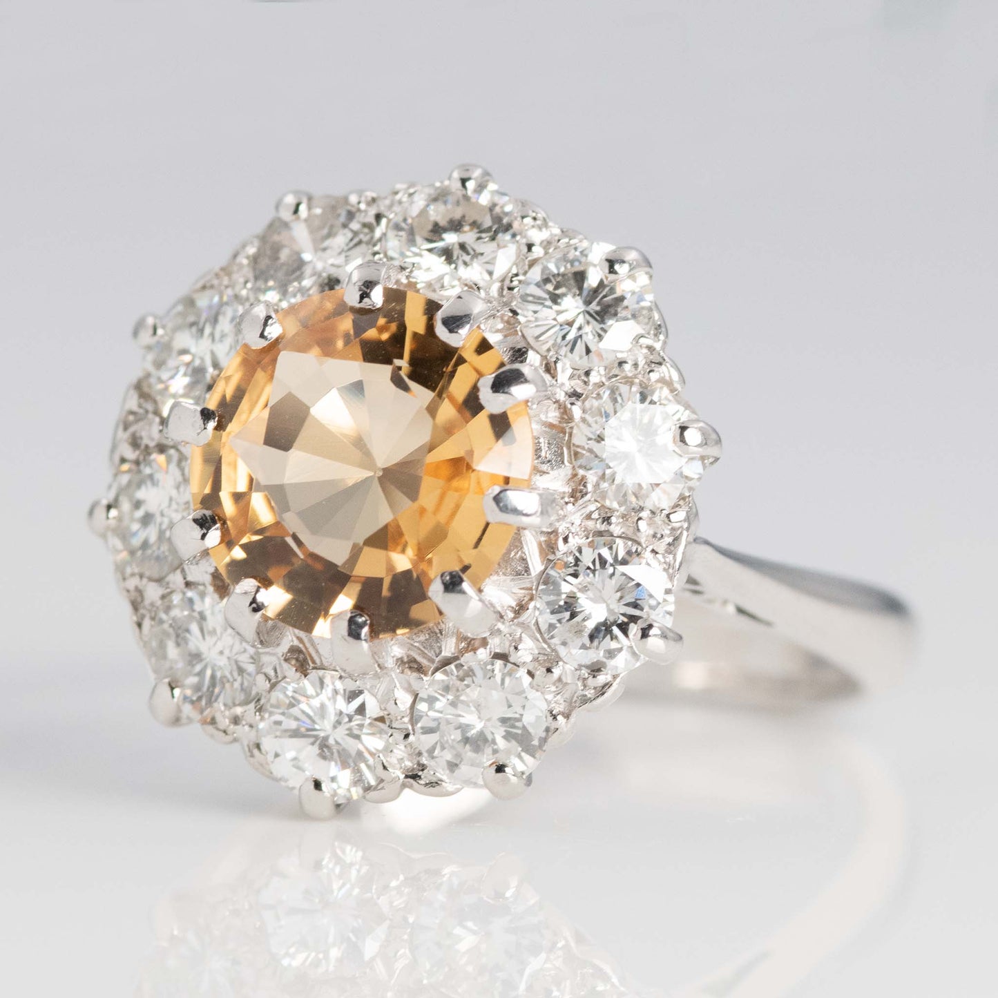 Vintage 18ct White Gold 2.50 carat Topaz and Diamond Cluster Ring - Friar House Antique Jewellery