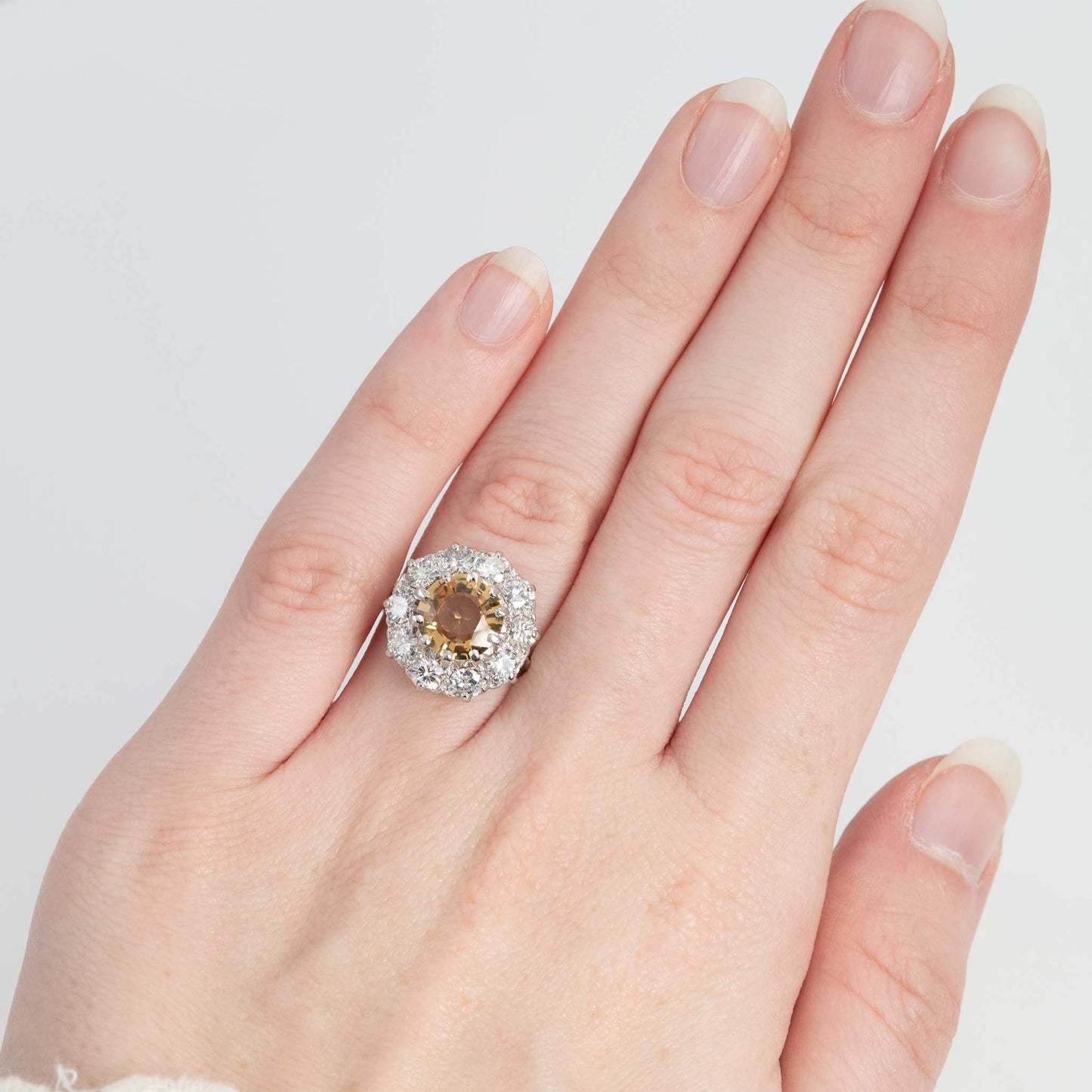 Vintage 18ct White Gold 2.50 carat Topaz and Diamond Cluster Ring - Friar House Antique Jewellery