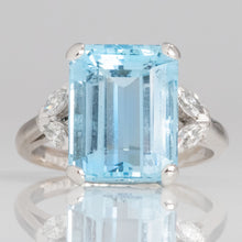 Vintage 18ct White Gold 7.5 carat Aquamarine Diamond Ring blue gemstone antique - Friar House