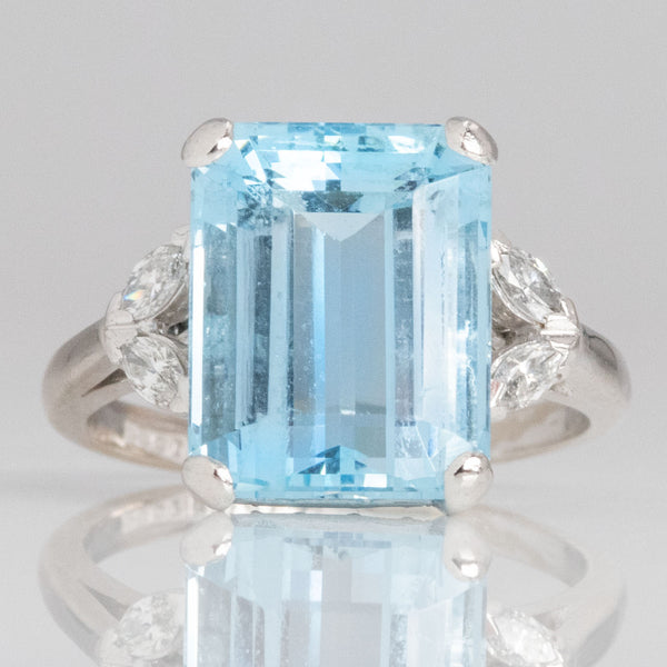 Vintage 18ct White Gold 7.5 carat Aquamarine Diamond Ring blue gemstone antique - Friar House