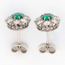 Vintage 18ct White Gold Emerald and Diamond Cluster Earrings - Friar House