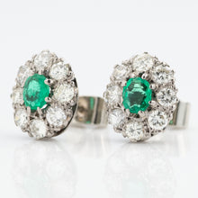 Vintage 18ct White Gold Emerald and Diamond Cluster Earrings - Friar House