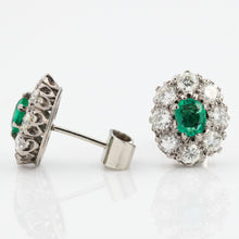 Vintage 18ct White Gold Emerald and Diamond Cluster Earrings - Friar House