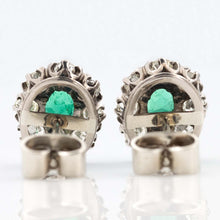 Vintage 18ct White Gold Emerald and Diamond Cluster Earrings - Friar House