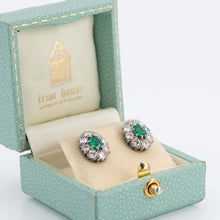 Vintage 18ct White Gold Emerald and Diamond Cluster Earrings - Friar House