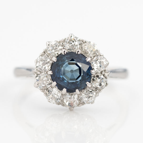Vintage 18ct White Gold Sapphire And Diamond Cluster Ring - Friar House