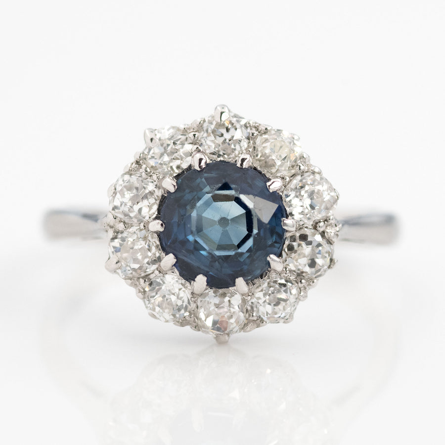 Vintage 18ct White Gold Sapphire And Diamond Cluster Ring - Friar House