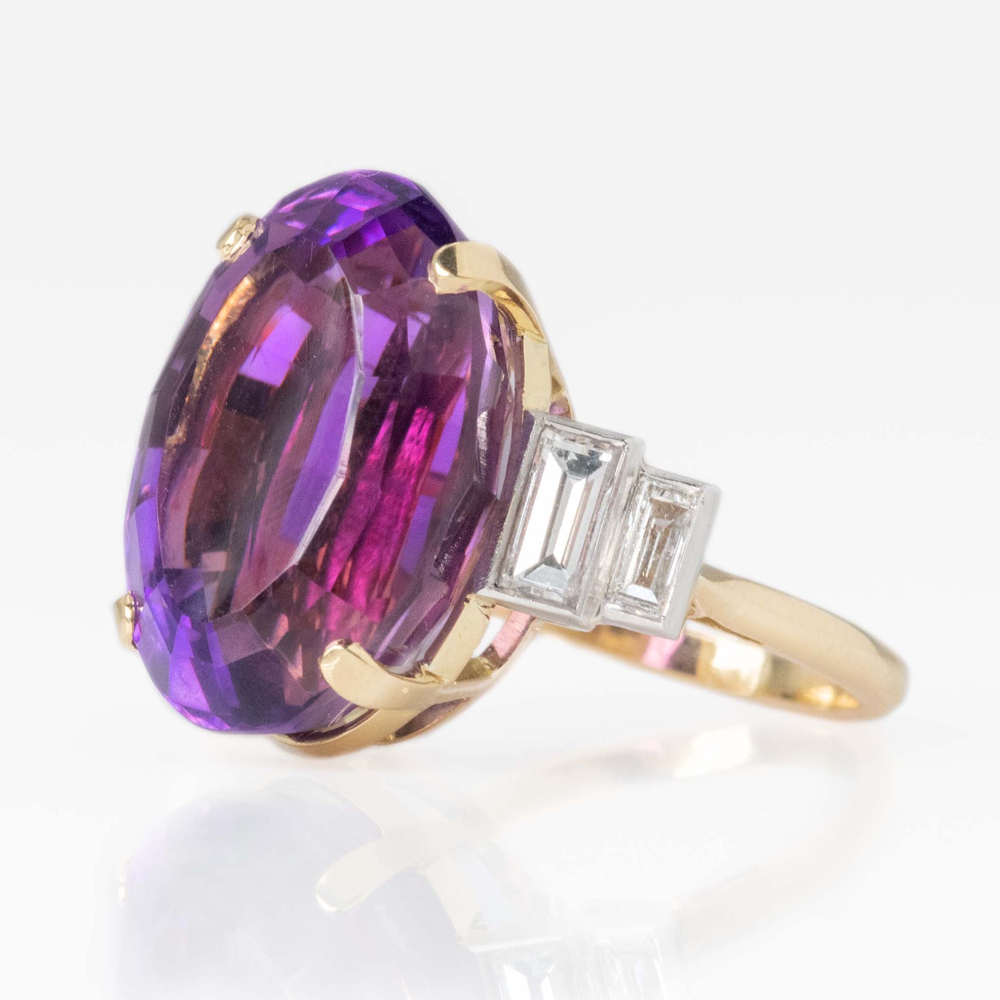 Vintage 18ct Yellow Gold 12 Carat Amethyst and Diamond Cocktail Ring - Friar House