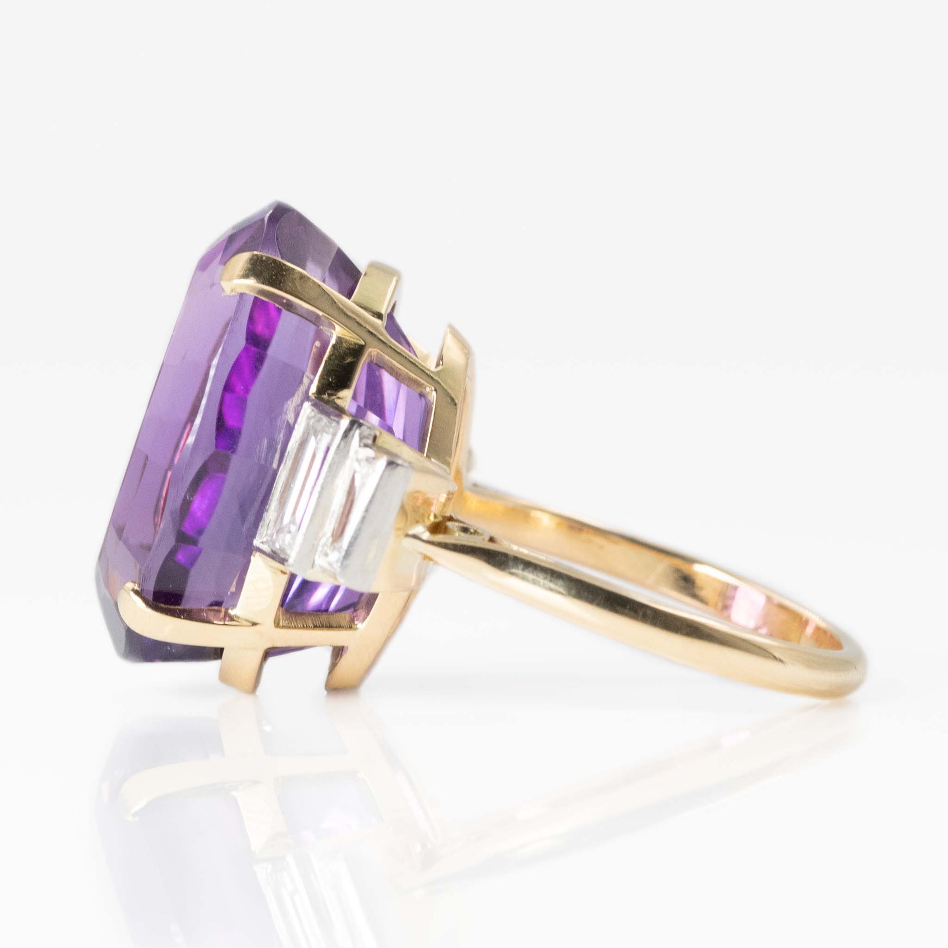 Vintage 18ct Yellow Gold 12 Carat Amethyst and Diamond Cocktail Ring - Friar House