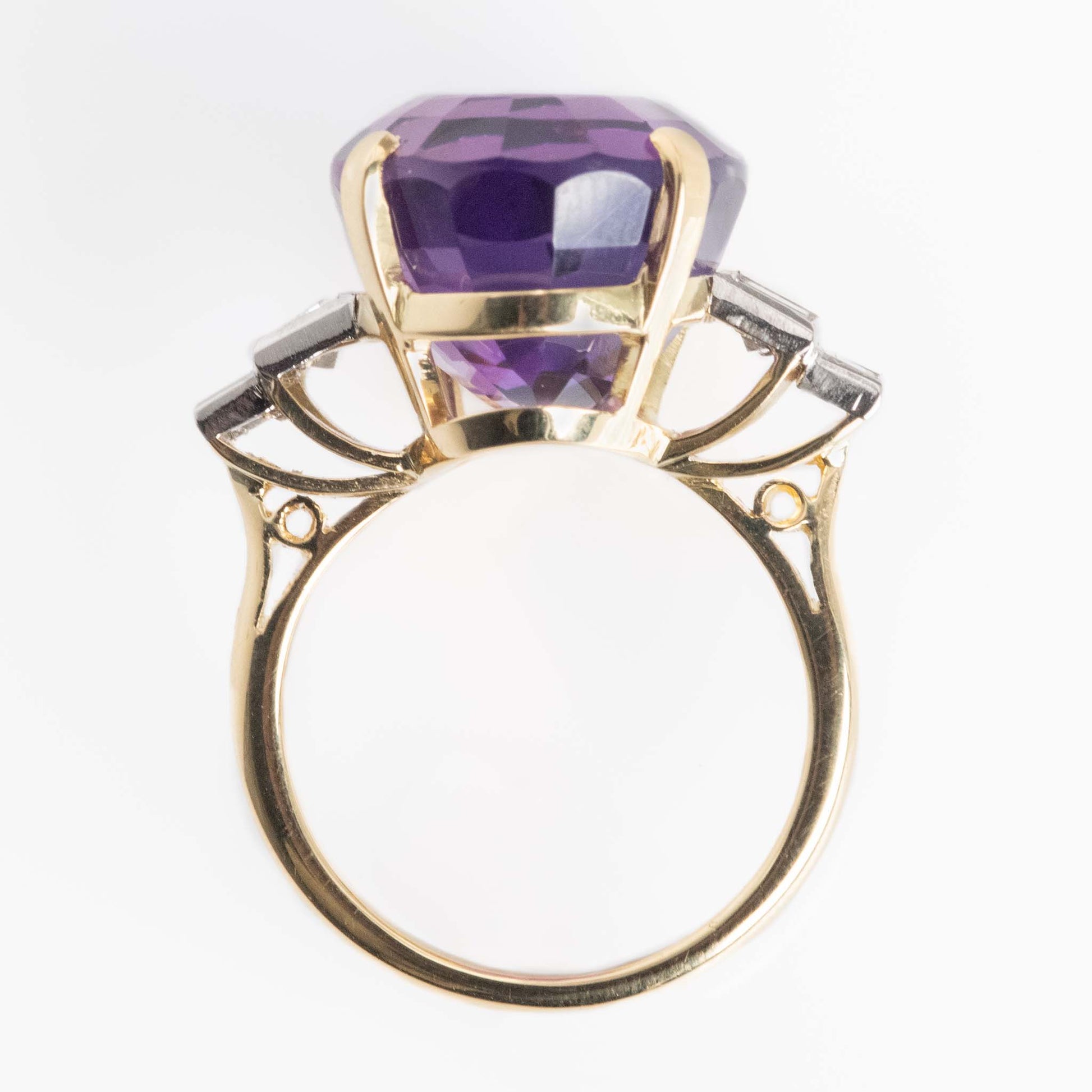 Vintage 18ct Yellow Gold 12 Carat Amethyst and Diamond Cocktail Ring - Friar House