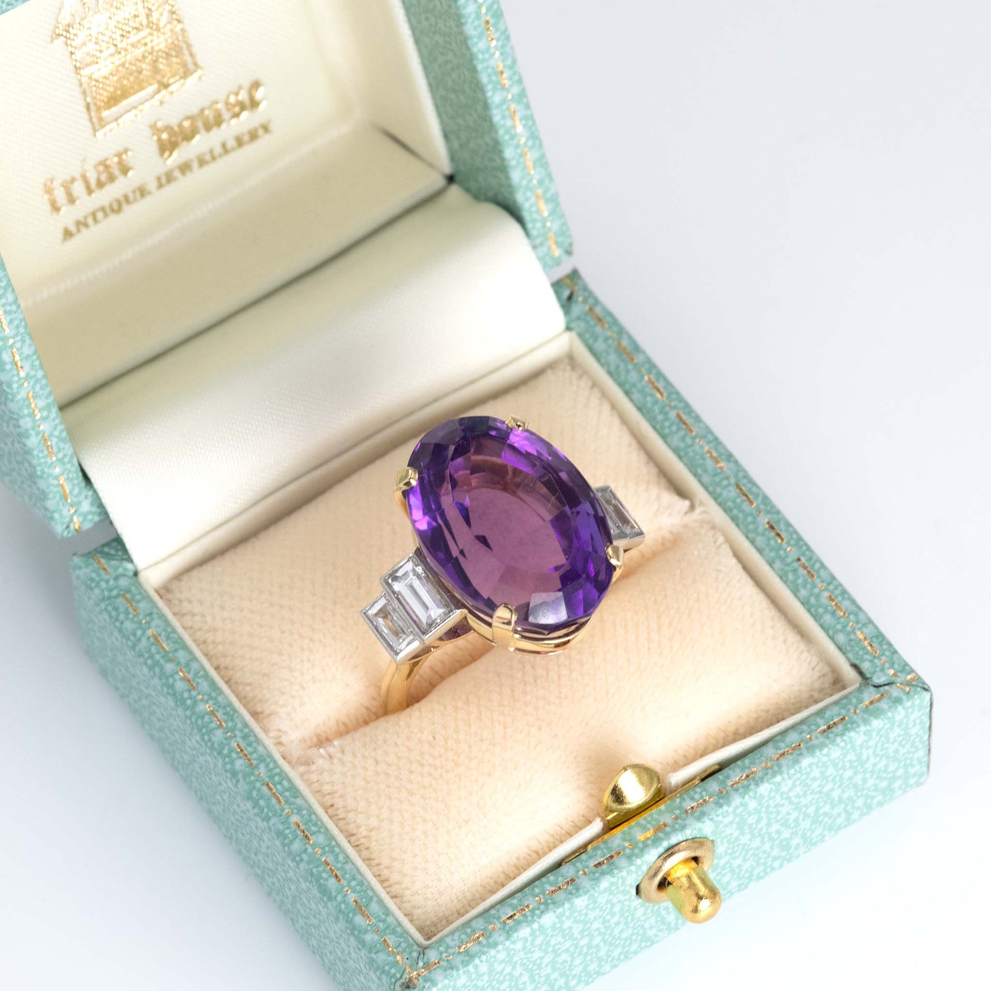 Vintage 18ct Yellow Gold 12 Carat Amethyst and Diamond Cocktail Ring - Friar House