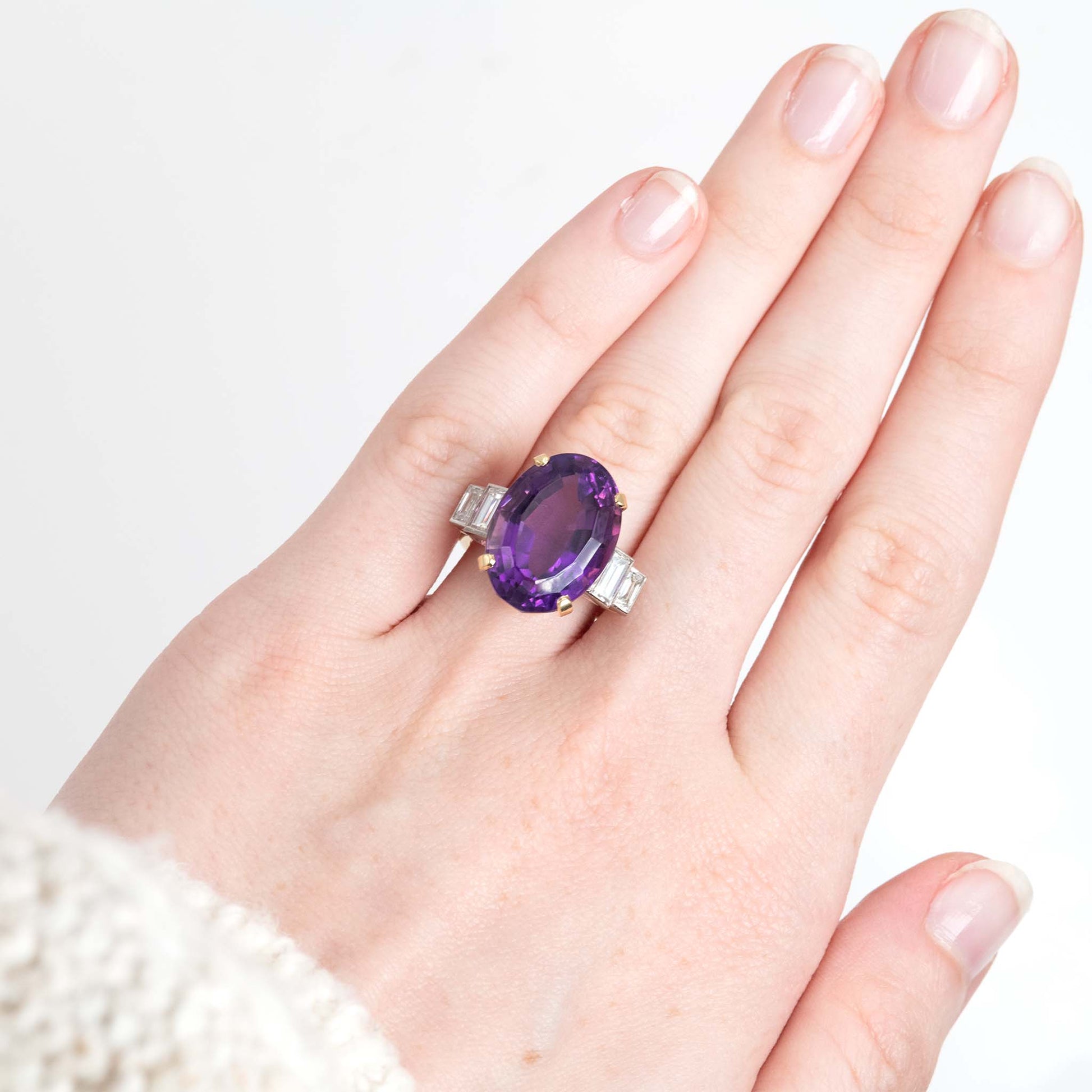 Vintage 18ct Yellow Gold 12 Carat Amethyst and Diamond Cocktail Ring - Friar House