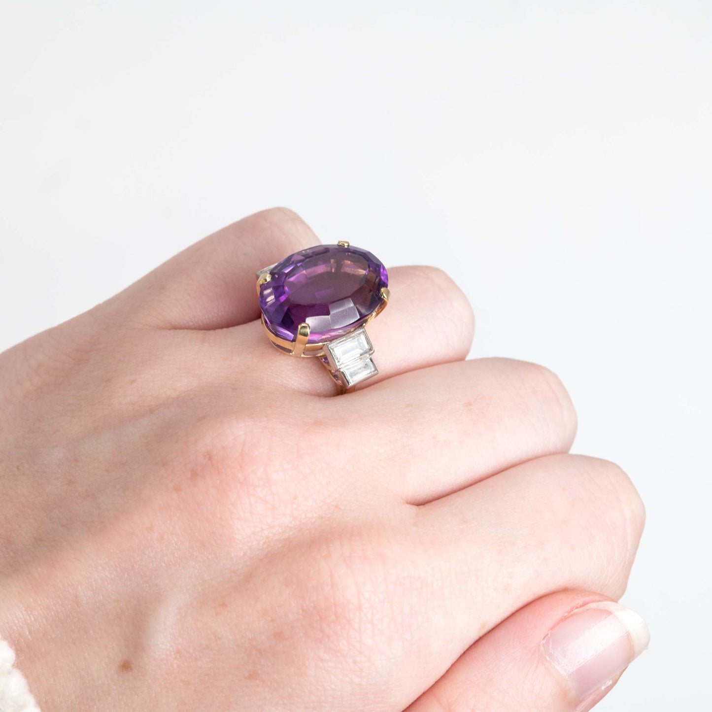 Vintage 18ct Yellow Gold 12 Carat Amethyst and Diamond Cocktail Ring - Friar House