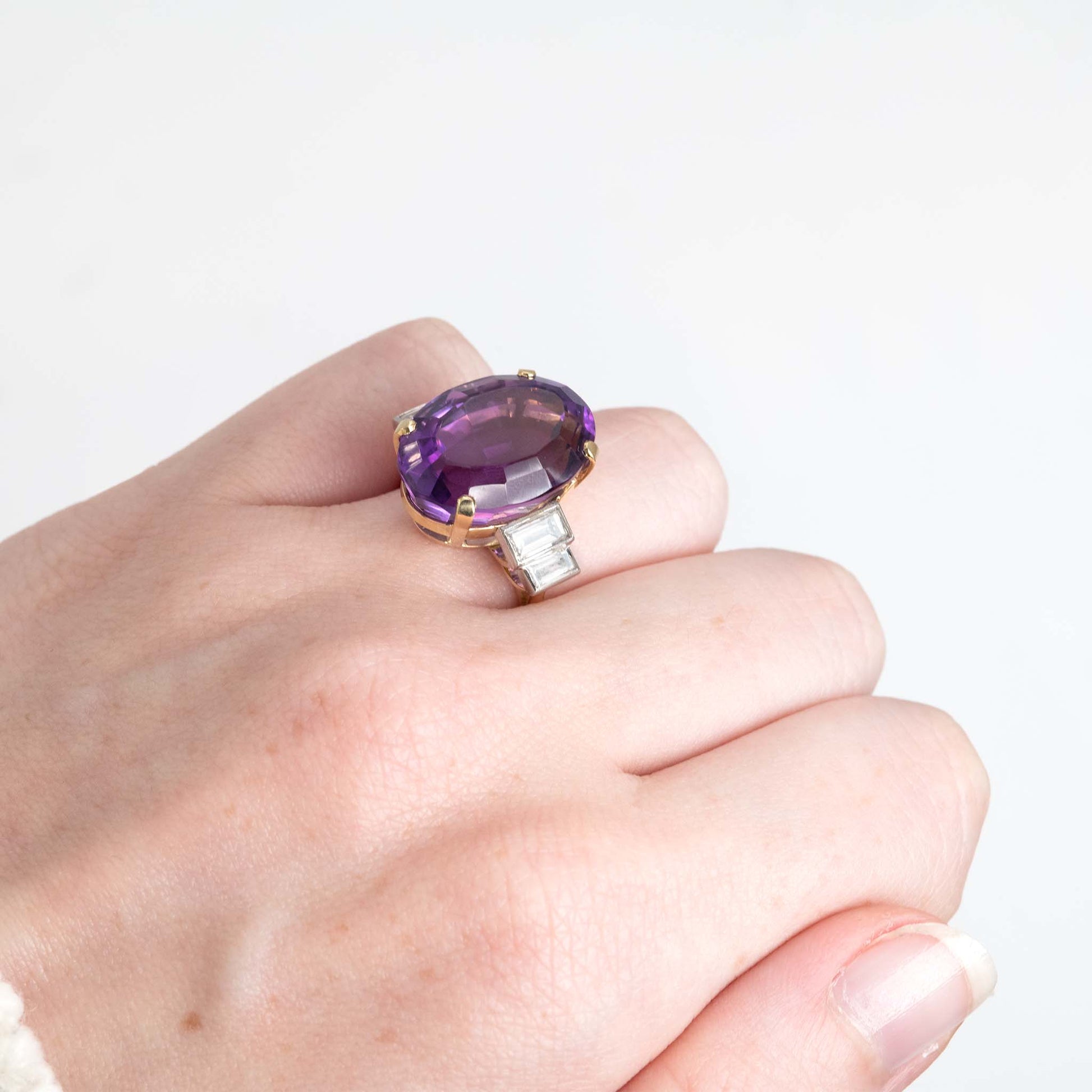 Vintage 18ct Yellow Gold 12 Carat Amethyst and Diamond Cocktail Ring - Friar House