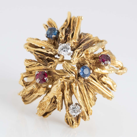 Vintage 18ct Yellow Gold 'Alan Martin Gard' Diamond, Ruby and Sapphire Ring