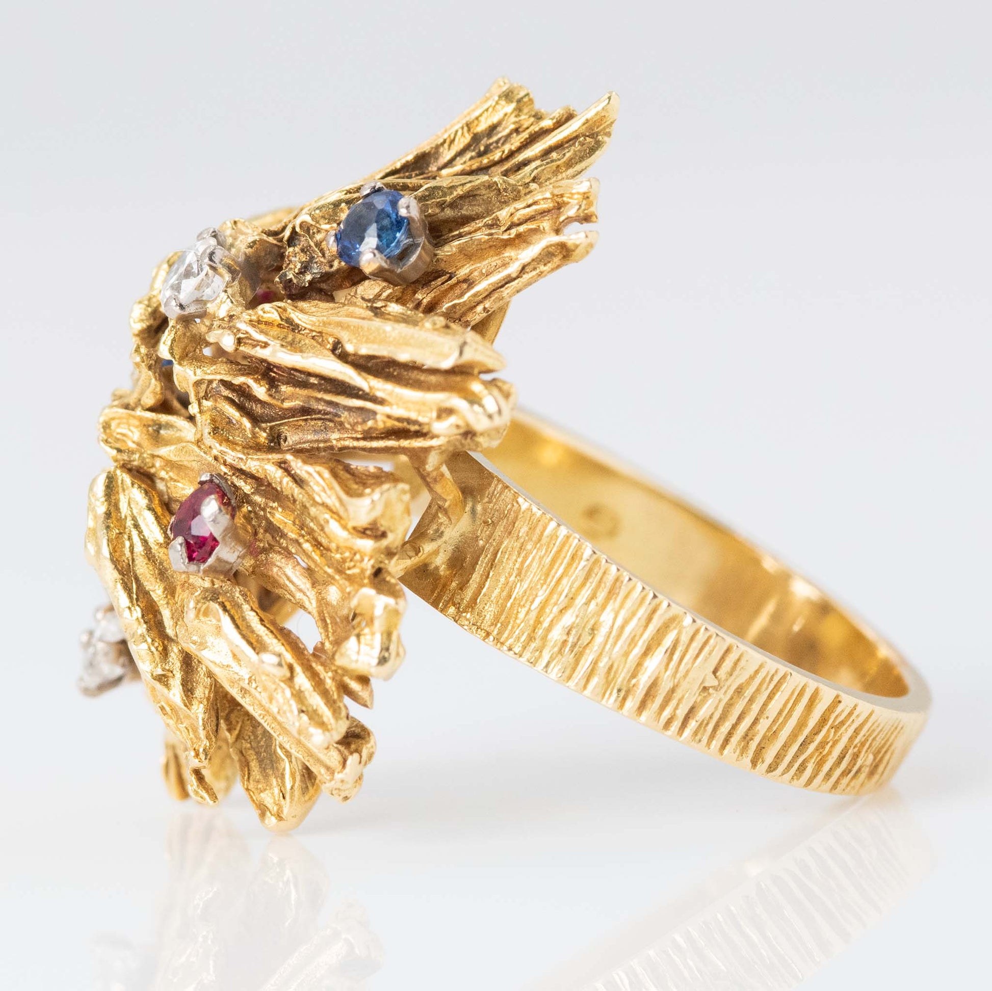 Vintage 18ct Yellow Gold 'Alan Martin Gard' Diamond, Ruby and Sapphire Ring - Friar House