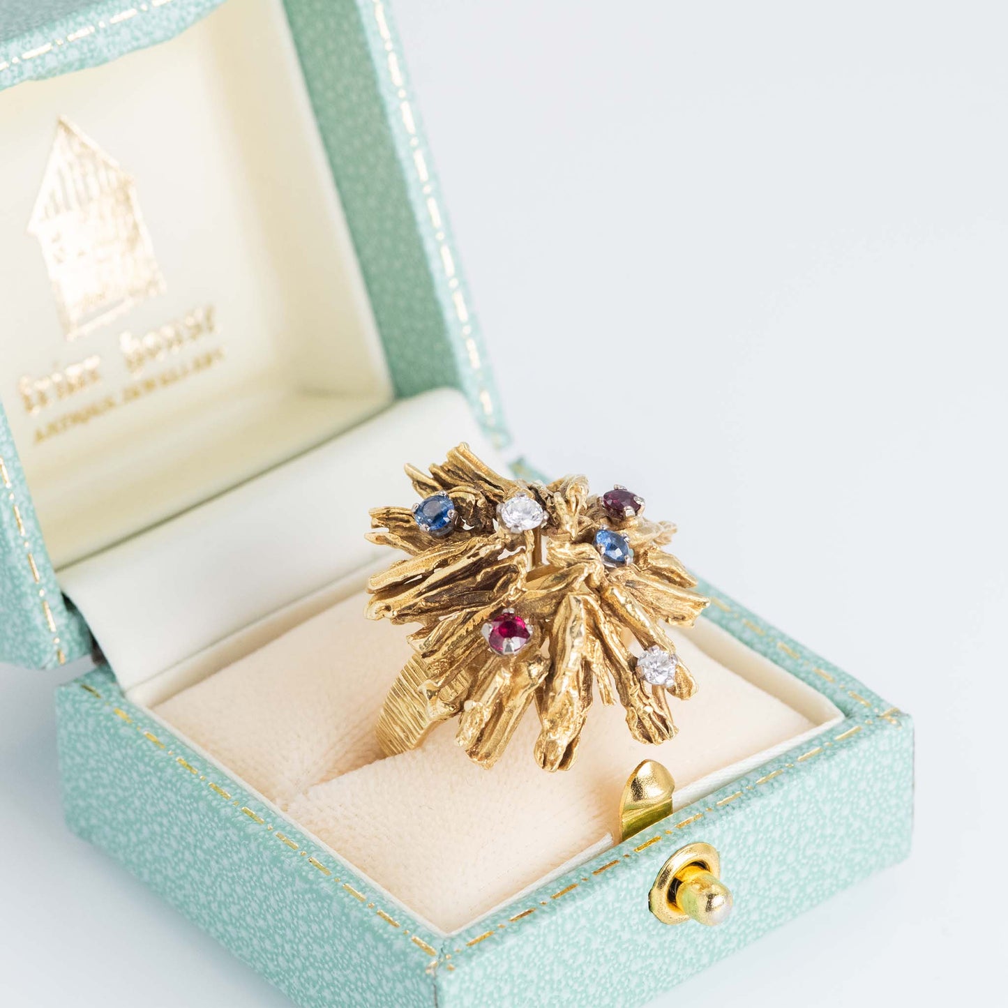 Vintage 18ct Yellow Gold 'Alan Martin Gard' Diamond, Ruby and Sapphire Ring - Friar House