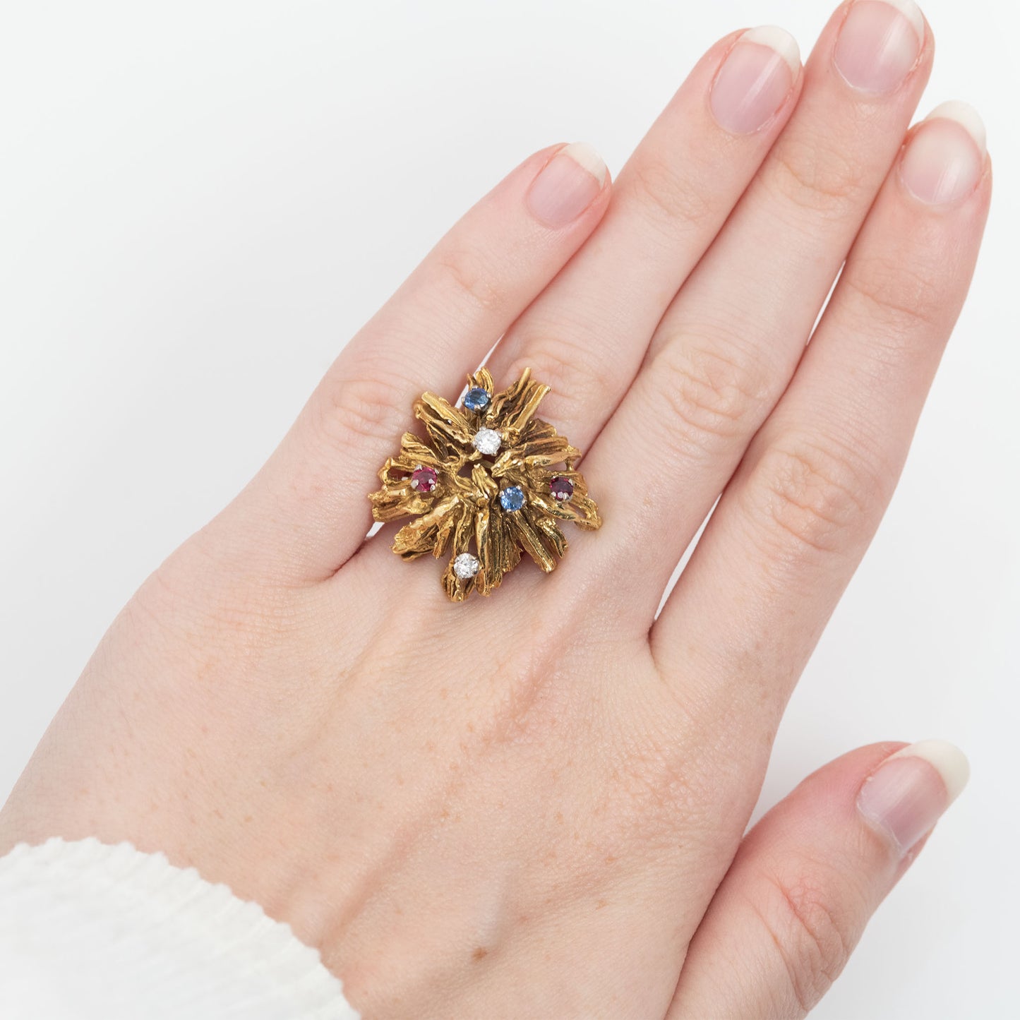 Vintage 18ct Yellow Gold 'Alan Martin Gard' Diamond, Ruby and Sapphire Ring - Friar House